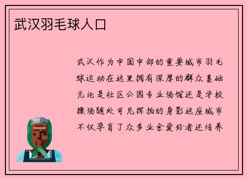 武汉羽毛球人口